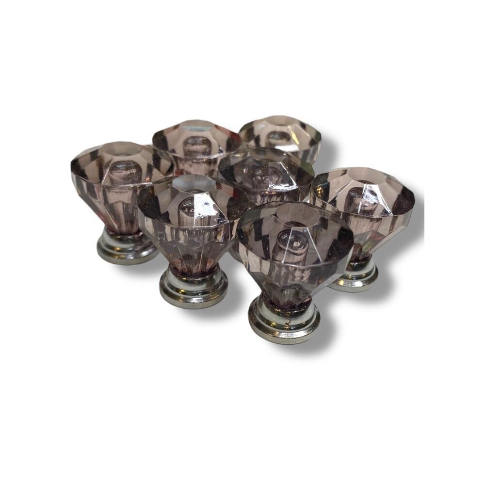 Set of 7 Purple and Silvertone Crystal Knobs Drawer Pulls 25mm 1" New